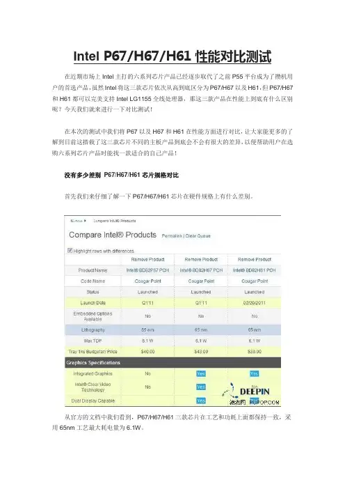 Intel P67 H67 H61性能对比测试