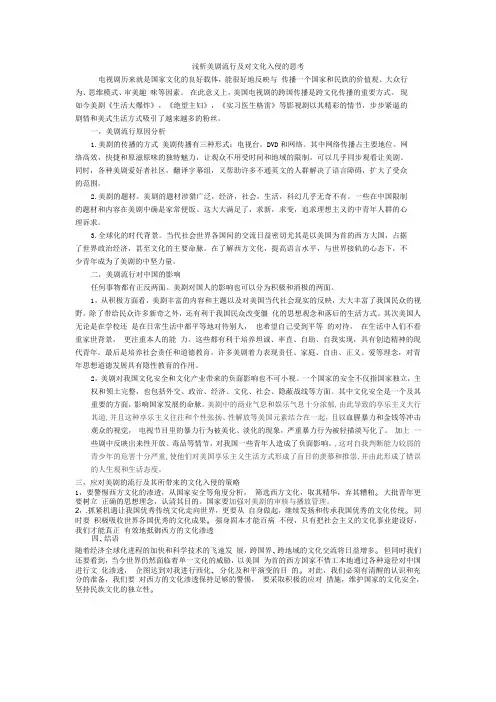浅析美剧流行及对文化入侵的思考