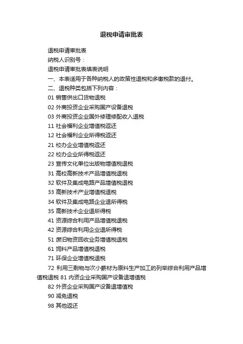 退税申请审批表