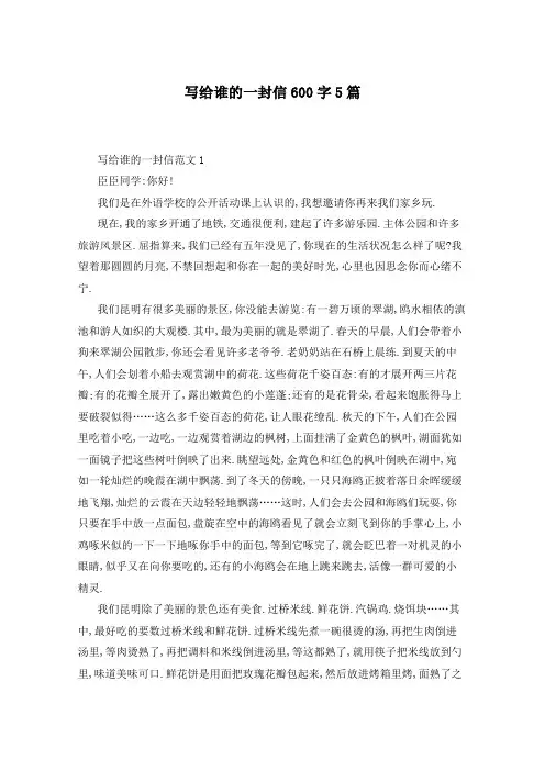 写给谁的一封信600字5篇