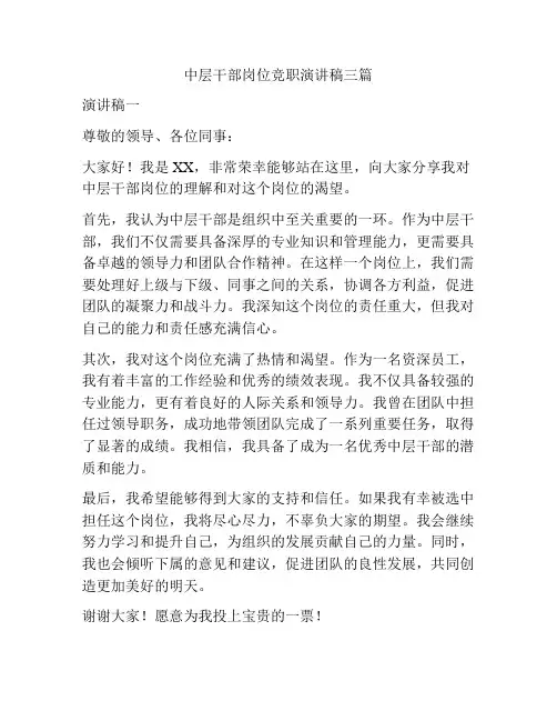 中层干部岗位竞职演讲稿三篇
