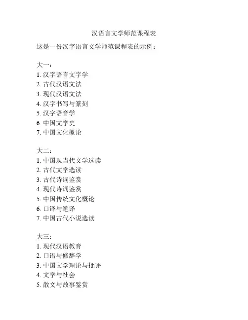 汉语言文学师范课程表