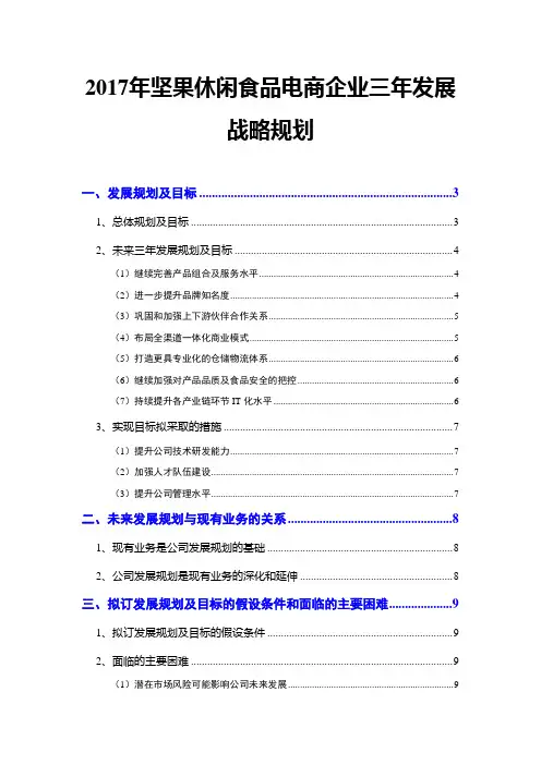 2017年坚果休闲食品电商企业三年发展战略规划