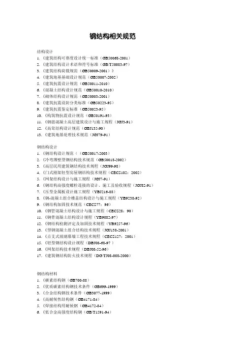 钢结构相关规范名称一览