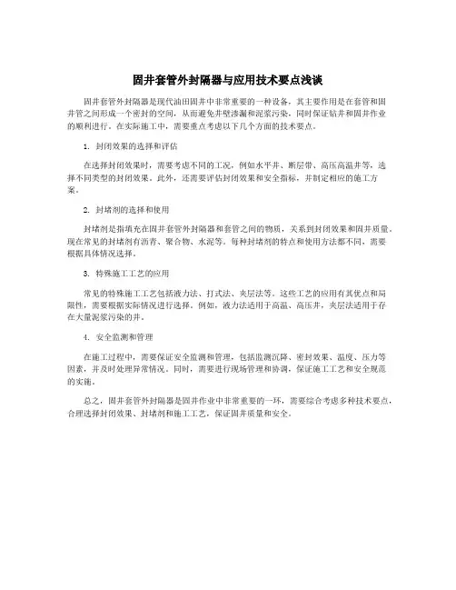 固井套管外封隔器与应用技术要点浅谈