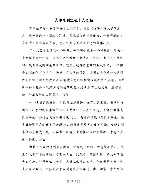 大学生副班长个人总结（3篇）