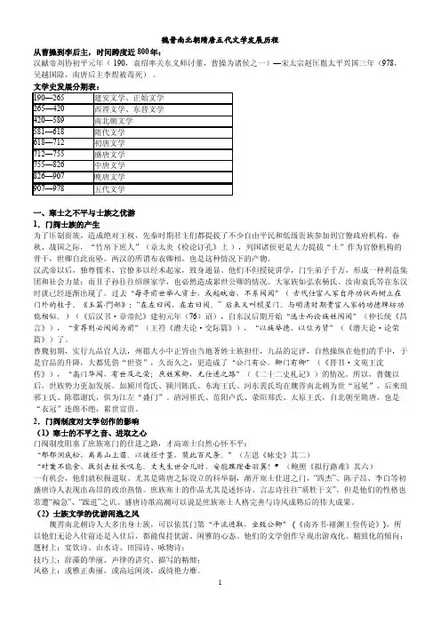 魏晋南北朝隋唐五代文学发展历程