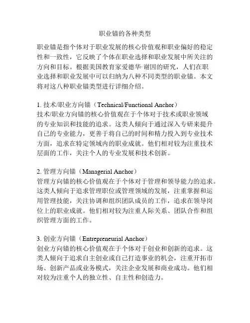职业锚的各种类型