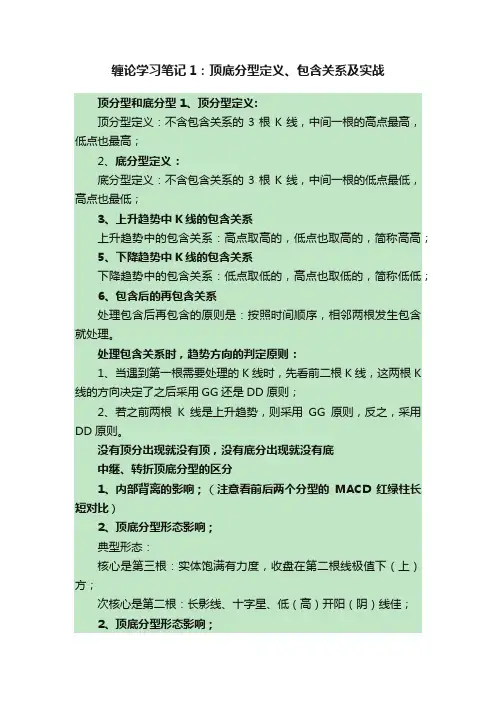 缠论学习笔记1：顶底分型定义、包含关系及实战
