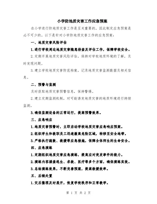 小学防地质灾害工作应急预案