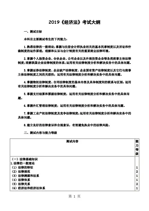 2019经济法考试大纲共12页word资料