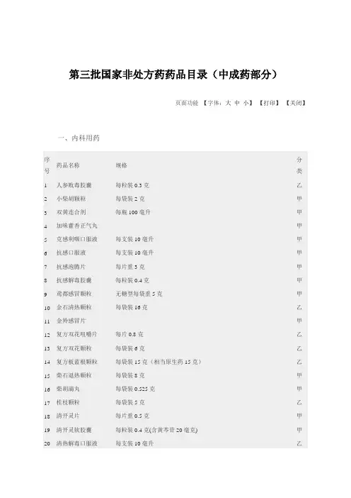 第三批国家非处方药药品