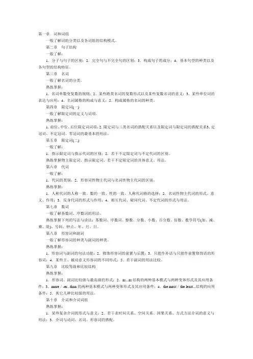 英语语法考试大纲