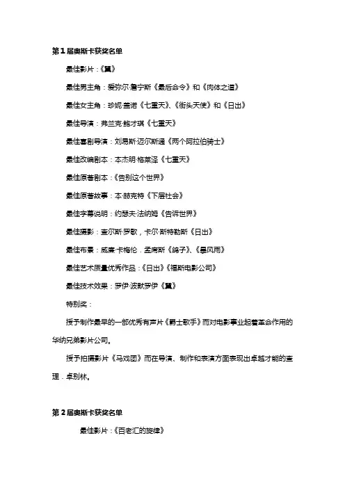 历届奥斯卡