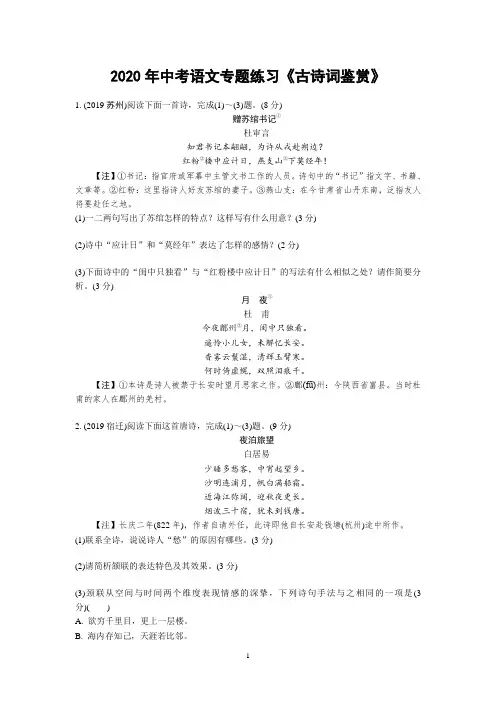 人教部编版2020年中考语文专题练习《古诗词鉴赏》(含答案)