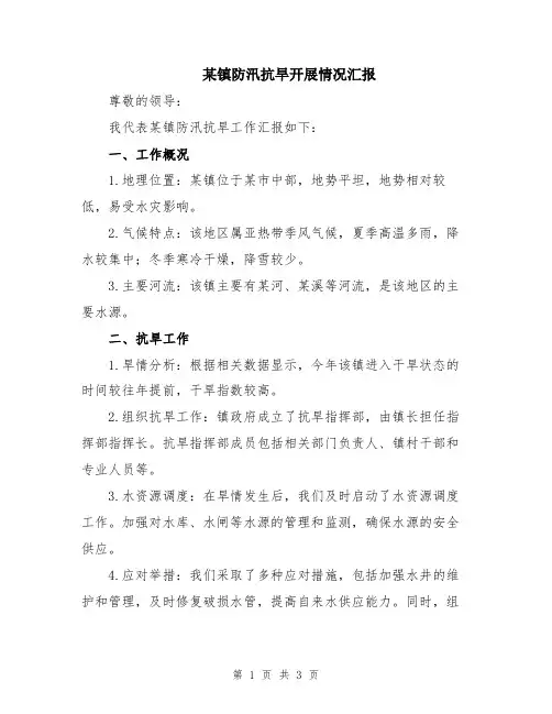 某镇防汛抗旱开展情况汇报