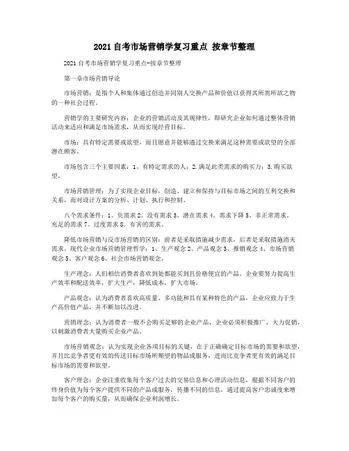 2021自考市场营销学复习重点 按章节整理