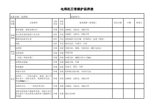 电焊机日常维护保养表