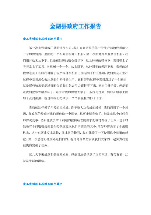金湖县政府工作报告