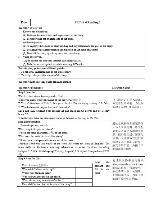 牛津译林版英语8B 八年级下册Unit4Reading1教案