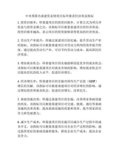 中央预算内基建资金绩效目标申报表经济效益指标