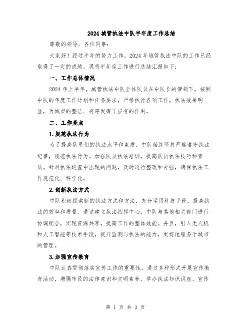 2024城管执法中队半年度工作总结