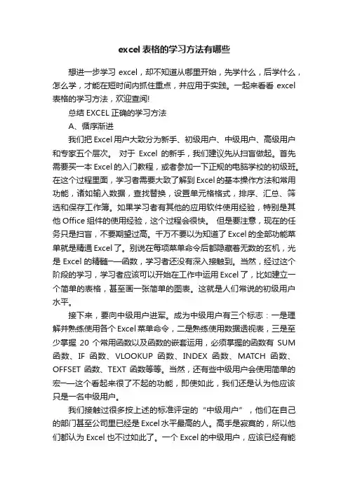 excel表格的学习方法有哪些