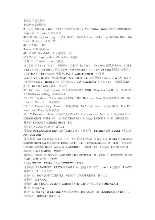 酒店常用英文缩写【可编辑范本】