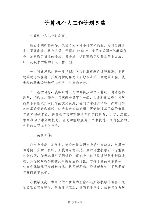 计算机个人工作计划5篇
