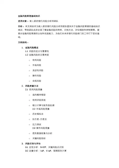 金融风险管理基础知识文档