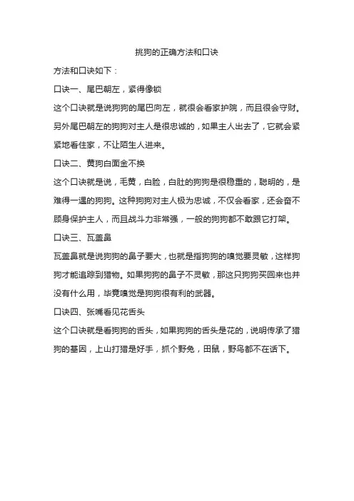 挑狗的正确方法和口诀