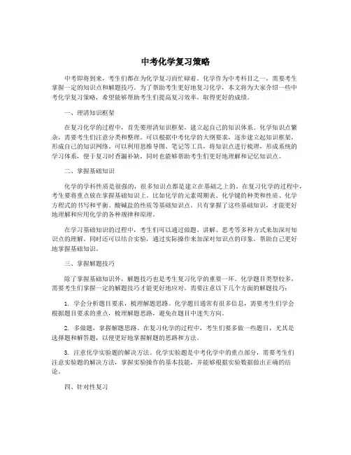 中考化学复习策略