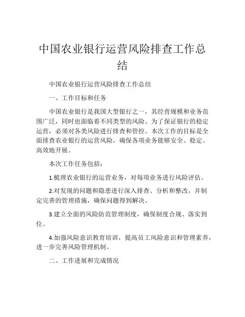 中国农业银行运营风险排查工作总结