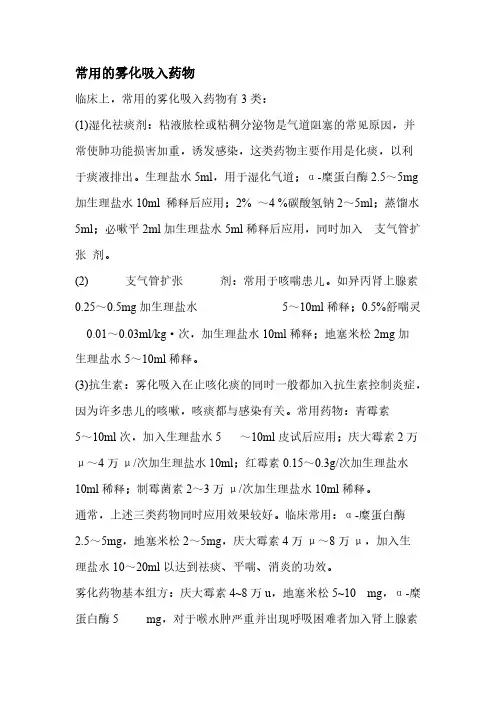 经常使用的雾化吸入药物