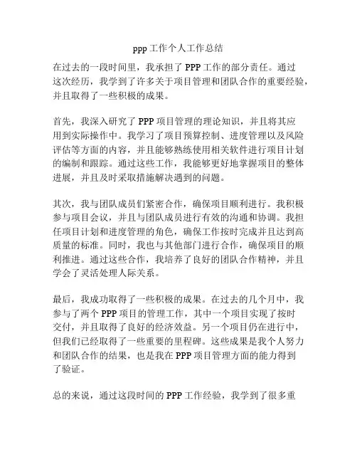 ppp工作个人工作总结
