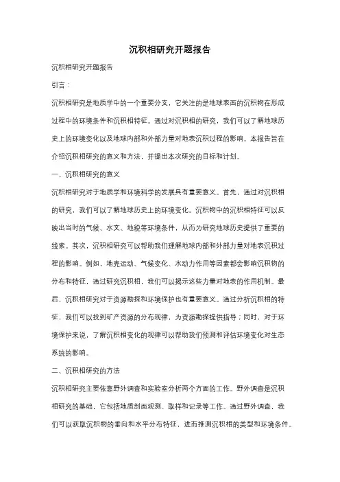 沉积相研究开题报告