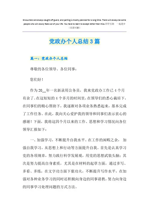 党政办个人总结3篇