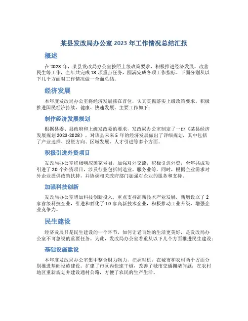 某县发改局办公室2023年工作情况总结汇报