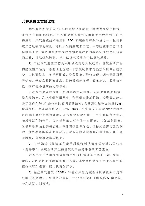 脱硫工艺的比较