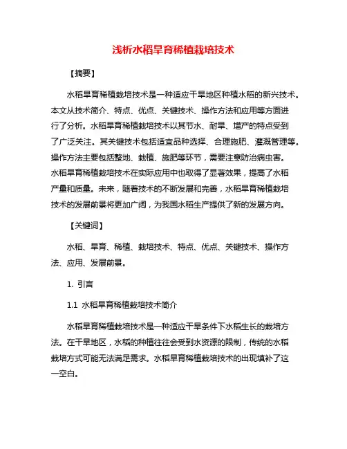 浅析水稻旱育稀植栽培技术