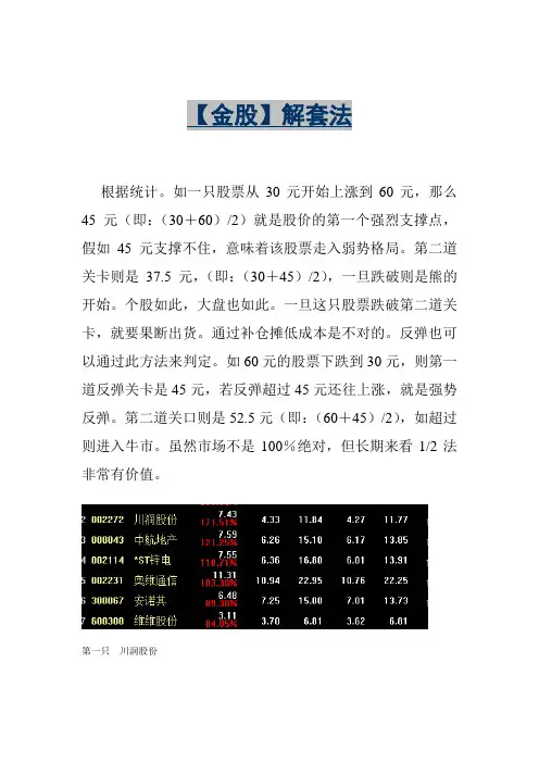 【金股】解套法
