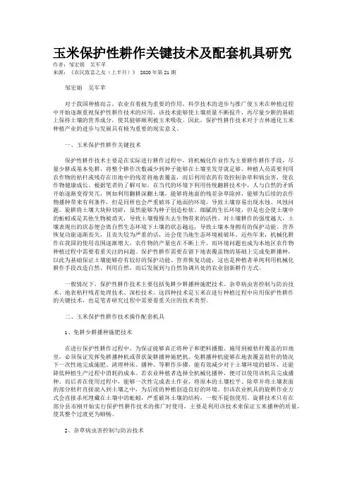 玉米保护性耕作关键技术及配套机具研究