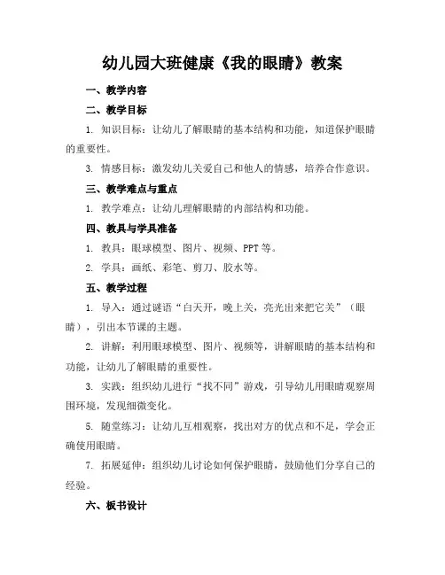 幼儿园大班健康《我的眼睛》教案