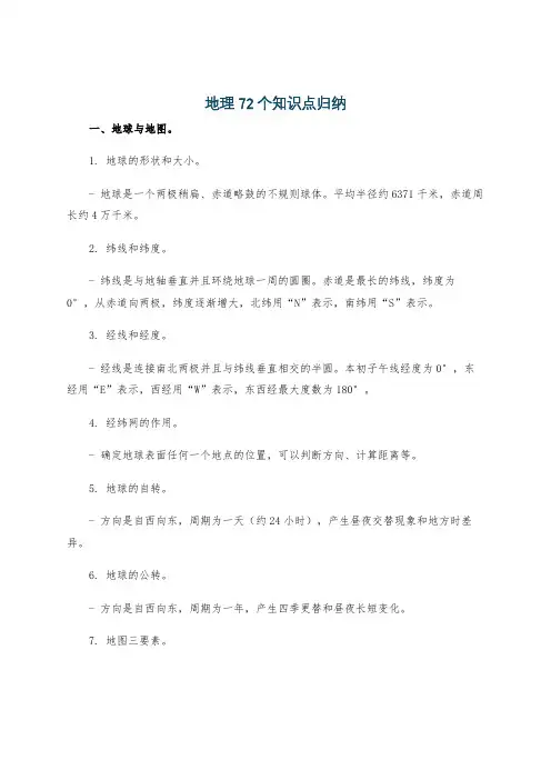 地理72个知识点归纳