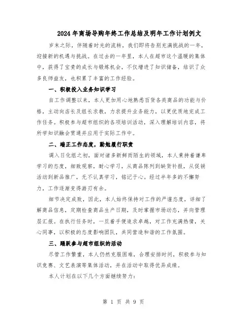 2024年商场导购年终工作总结及明年工作计划例文（六篇）