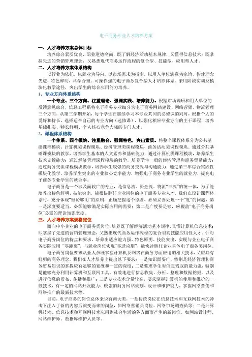 电子商务专业人才培养方案
