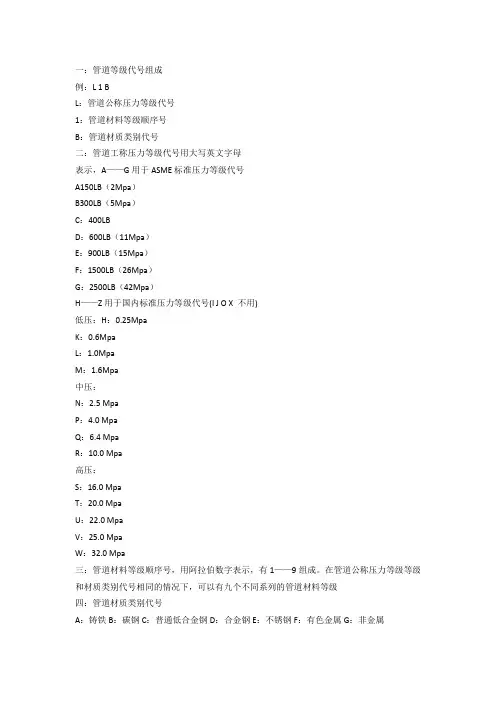 管道等级代号组成