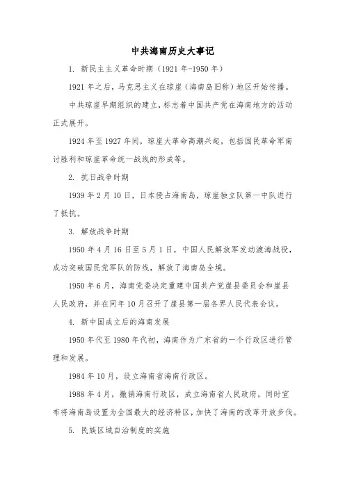 中共海南历史大事记