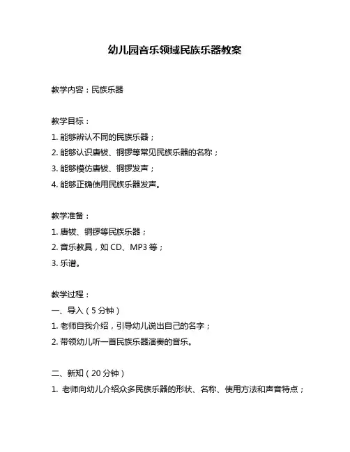 幼儿园音乐领域民族乐器教案