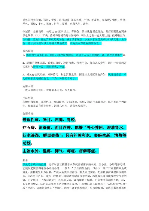 黑鱼的营养价值大全、药用、食疗、医用功效、生鱼